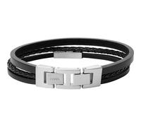 Fossil Bracelet homme - Acier et cuir véritable - Noir/Argent - Taille One Size