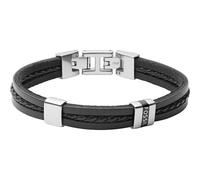 Bracelet FOSSIL en Cuir Noir et Acier Blanc