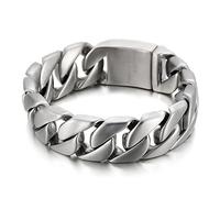 Bracelet gourmette cubain en acier inoxydable poli pour homme et femme Style vintage hip-hop 20 mm, 21cm, Acier inoxydable, Pas de gemme