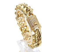 Bracelet gourmette en Acier Inoxydable doré avec Strass et zircons cubiques pour Homme et Femme, Fermoir à loquet, Style Motard, 8/10/12/14/16/18 mm