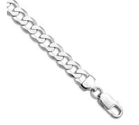 Bracelet gourmette plat en argent sterling 925 plaqué rhodium de 8 mm à maillons de 20 cm pour homme et femme