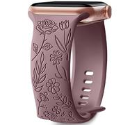 Bracelet Gravé Floral Compatible avec Apple Watch 38mm 40mm 41mm 42mm 44mm 45mm 49mm pour Femme Homme, Bracelet en Silicone Souple Motif de Fleurs Roses Elégantes pour iWatch Series SE 8 7 6 5 4 3 2 1