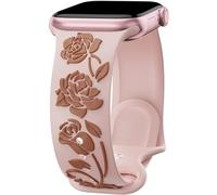 Bracelet gravé floral compatible avec les bracelets Apple Watch pour femmes 40 mm, 38 mm, 41 mm, 44 mm, 45 mm, 42 mm, 49 mm, pour iWatch Series 9 Ultra SE 8 7 6 5 4 3 2 PB42