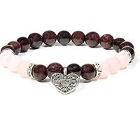 Bracelet grenat/quartz rose avec coeur -- 8mm