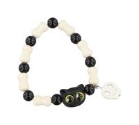 Bracelet griffe de chat vibrant conque - Bijoux en perles avec zircon et émail pour femme - Accessoire de plage d'été réglable 18-22 cm (yeux jaunes)