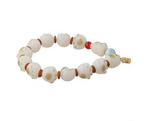 Bracelet griffe de chat vibrant conque - Bijoux en perles avec zircon et émail pour femme - Accessoire de plage d'été réglable 18-22 cm (chat crème glacée)