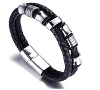 Bracelet - HALUKAKAH - Tressé - Cuir Véritable - Fermoir Magnétique - Titane