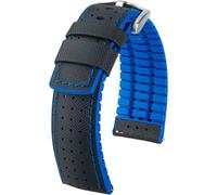 Bracelet Hirsch Robby L noir et bleu cuir de vachette 22 mm 0918094050-4-22