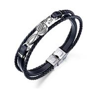 Bracelet homme - Acier au titane - Note de musique -Compilation Corde en cuir- La mode De la personnalité Noir Bracelet