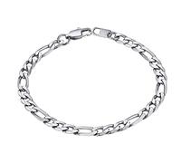 Bracelet Homme Acier Inoxydable Gourmette Femme Figaro Argent Fine Chaine Poignet Enfant Garçon Collier Fille - Argenté [6mm-19cm] Bijou Cadeau Noël Fêtes des Pères Mères Mariage Prime