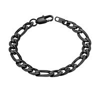 Bracelet Homme Acier Inoxydable Gourmette Gros Epais Femme Figaro Argent Chaine Poignet Enfant Garçon Collier Fille - Noir [9mm-21cm] Bijou Cadeau Noël Fêtes des Pères Mères Mariage Prime