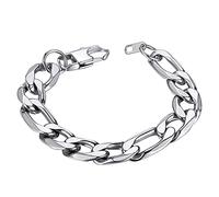 Bracelet Homme Acier Inoxydable Gourmette Punk Gros Epais Femme Figaro Argent Chaine Poignet Enfant Garçon Collier Fille - Argenté [13mm-21cm] Bijou Cadeau Noël Fêtes des Pères Mères Mariage Prime