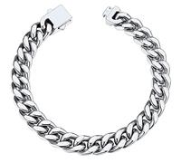 Bracelet Homme Argent Garçon Acier Inoxydable 19 cm Gourmette Maille Cubaine Grosse 7 mm Enfant Chaine Ado Collier Main Cadeau pour Lui