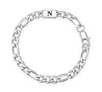 Bracelet Homme Argent Lettre A-Z - Initiales Bracelets Gourmette Chaine | Bracelet Homme en Acier Inoxydable 21 cm pour Poignets de 18,5 à 19 cm Cadeau Anniversaire Noël et Saint-Valentin
