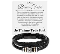 Bracelet Homme Beau-Frère en Cuir Tressé et Acier Inox Poli de Très Haute Qualité Cadeau pour lui Anniversaire ou Noël Beaux-Frères - Coffret avec DÉDICACE inclus (Bracelet Beau-Frère Cuir Tressé)