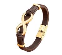 Bracelet Homme,Bracelet En Cuir De Qualité Supérieure pour Homme Nœud Infini Marron Classique Fait Main Bracelet Punk Cadeau pour Garçons Lui Bijoux Accessoires Marron et Or 2