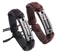 Bracelet Homme,Bracelets en Cuir pour Homme avec Croix de Crucifixion de Jésus-Christ,Bracelet Personnalisé Cadeau pour Petit Ami, Mari, Père
