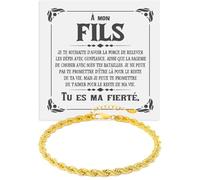 Bracelet Homme Corde Finition Or 18k en Argent Sterling 925 À mon Fils Idée cadeau anniversaire Idées Cadeaux pour lui Noël anniversaire - Coffret avec DÉDICACE inclus (Bracelet Homme Corde Fils)