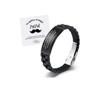 Bracelet Homme Cuir et Acier Inoxydable Gravé Te Quiero El Mejor Papá - Cadeau Fête des Pères avec Carte et Écrin - Réglable Noir