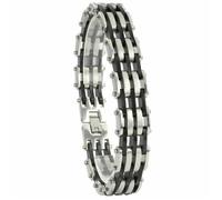 BRACELET HOMME EN ACIER INOXYDABLE ARGENT 100% Stainless Stel et CAOUTCHOUC. J7225eb
