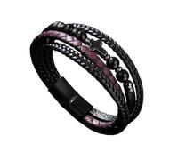 Bracelet Homme En Cuir avec Croix Pierre Œil De Tigre Turquoise et Hématite Bracelet De Foi Catholique pour Homme Bracelet Manchette Tressé Superposé Bracelet Large Vintage Punk En Obsidienne 22