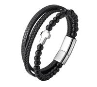 Bracelet Homme En Cuir avec Fermoir Magnétique Bracelets Multicouches Pierre Œil De Tigre et Hématite Bracelet De Foi Catholique pour Homme Bracelets Manchette Tressés À La Main Perles De Verre