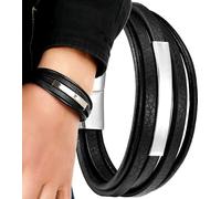 Bracelet homme en cuir de style punk, noir, avec fermoir magnétique en acier inoxydable, longueur 21 cm