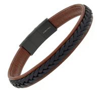 Bracelet homme en cuir naturel rail noir sur marron, largeur 10,00 mm, fermeture en acier inoxydable PVD noir, taille réglable, coffret cadeau inclus, fabriqué en Italie, Regolabile, Acier inoxydable