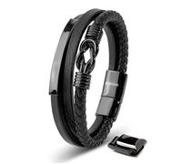 Bracelet Homme en Cuir, SERASAR, B039-17, Noir, Bracelet élégant avec fermoir magnétique, cadeau parfait pour mari ou petit ami