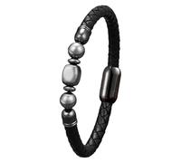 Bracelet Homme En Cuir Tressé Avec Perles De Pierre Naturelle - Bracelet En Cuir Noir Tissé Avec Fermoir Magnétique, Manchette Unisexe Pour Un Usage Quotidien Décontracté, Hématite-A, 23 Cm