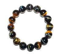 Bracelet homme en perles œil de tigre jaune et bleu 14 mm | Pierres précieuses naturelles du chakra du plexus solaire