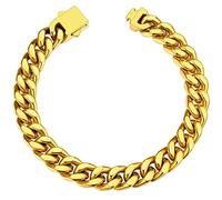 Bracelet Homme Femme Or Garçon Acier Inoxydable 21 cm Gourmette Maille Cubaine Grosse 7 mm Enfant Chaine Ado Collier Main Cadeau pour Lui