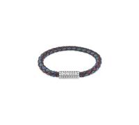 Bracelet Homme Guess Collection Mare Magnum - Tressage Bicolore Cuir Marron Et Textile Bleu Avec Plaque Acier