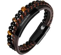 Bracelet Homme - H1144 - Cuir Noir - Acier Inoxydable - Boucle Magnétique