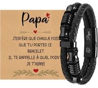 Bracelet Homme Idée Cadeau Anniversaire Bracelet Cuir Tressé Gravure Je t'aime Fermoir Magnétique Acier Inoxydable Coffret Cadeau