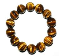 Bracelet homme œil de tigre 12 mm avec œil de chat marron doré | Convient aux poignets de 20 cm de large environ | Pierres précieuses naturelles du chakra du plexus solaire