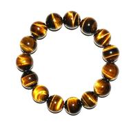 Bracelet homme œil de tigre 16 mm avec œil de chat marron doré | Convient aux poignets de 20 cm de large environ | Pierres précieuses naturelles du chakra du plexus solaire