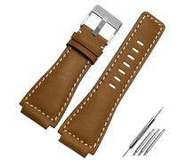 Bracelet homme JYARZ en cuir véritable pour Bell & Ross B & R BR-01 et BR-03, Résistant à l'usure, Boucle, Marron, Khaki silver, 35-24mm