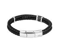 Bracelet homme - LOTUS - Style - cuir noir tressé - acier inoxydable - longueur 22,5 cm
