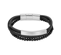 Bracelet Homme Lotus Style Multi Rang Acier Et Cuir Noir