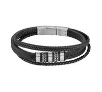 Bracelet homme - LOTUS - Style multirang - cuir noir - 3 rangs tressés - fermoir aimanté acier inoxydable