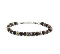 Bracelet homme Marlù 13BR109 Namastea en acier agate noire et œil tigre, Medium, Acier allié Alliage d'acier hématite sodalite, Diamant créé