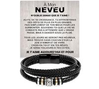Bracelet Homme Neveu en Cuir Tressé avec Acier Inoxydable Poli de Très Haute Qualité Idée Cadeau pour Lui Anniversaire Noël - Coffret avec DÉDICACE incluse (Neveu)