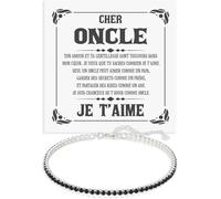 Bracelet Homme Oncle Argent Sterling 925 Anniversaire Idées Cadeaux pour lui, Oncles Tennis Brillants or Idée Cadeau Noël de la part d’un neveu - Coffret avec DÉDICACE inclus (Bracelet Oncle tennis)