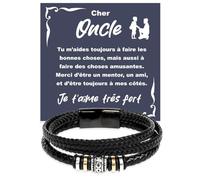 Bracelet Homme Oncle en Cuir Tressé avec Acier Inox Poli de Très Haute Qualité - Idée pour lui, Cadeaux Noël Oncles de la part d’un neveu - Coffret avec DÉDICACE inclus (Bracelet Oncle cuir tressé 1)