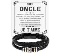 Bracelet Homme Oncle en Cuir Tressé avec Acier Inox Poli de Très Haute Qualité - Idée pour lui, Cadeaux Noël Oncles de la part d’un neveu - Coffret avec DÉDICACE inclus (Bracelet Oncle cuir tressé)
