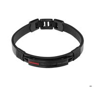 Bracelet Homme PADDOCK Acier Noir Cuir Noir Fermoir cliquet et Rouge