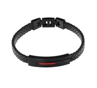 Bracelet Homme PADDOCK Acier Noir Cuir Tressé Noir Fermoir cliquet et Rouge