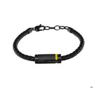 Bracelet Homme PADDOCK Cuir Tressé et Acier Noir Résine Jaune Mousqueton et Jaune