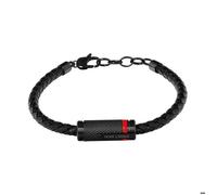 Bracelet Homme PADDOCK Cuir Tressé et Acier Noir Résine Rouge Mousqueton et Rouge